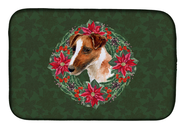 Smooth Fox Terrier Poinsetta Wreath Dish Drying Mat CK1513DDM