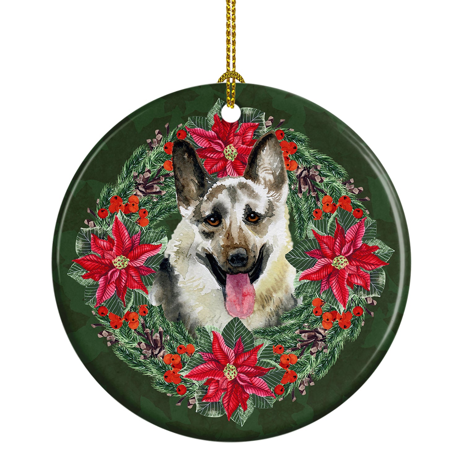 Buy this East-European Shepherd Poinsetta Wreath Ceramic Ornament