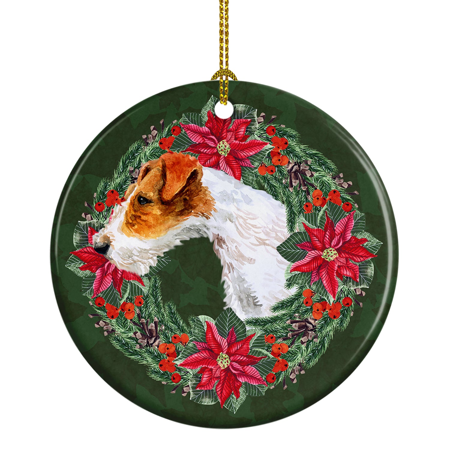 Buy this Fox Terrier Poinsetta Wreath Ceramic Ornament
