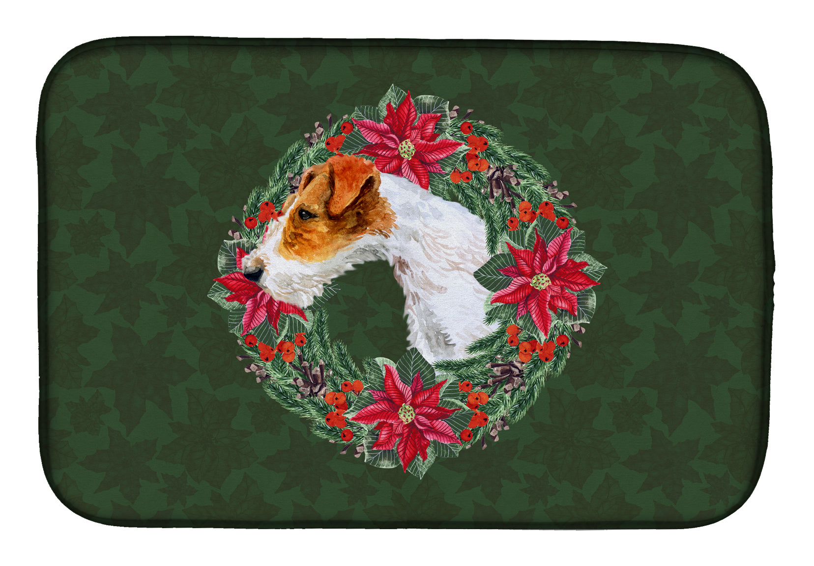 Fox Terrier Poinsetta Wreath Dish Drying Mat CK1516DDM  the-store.com.