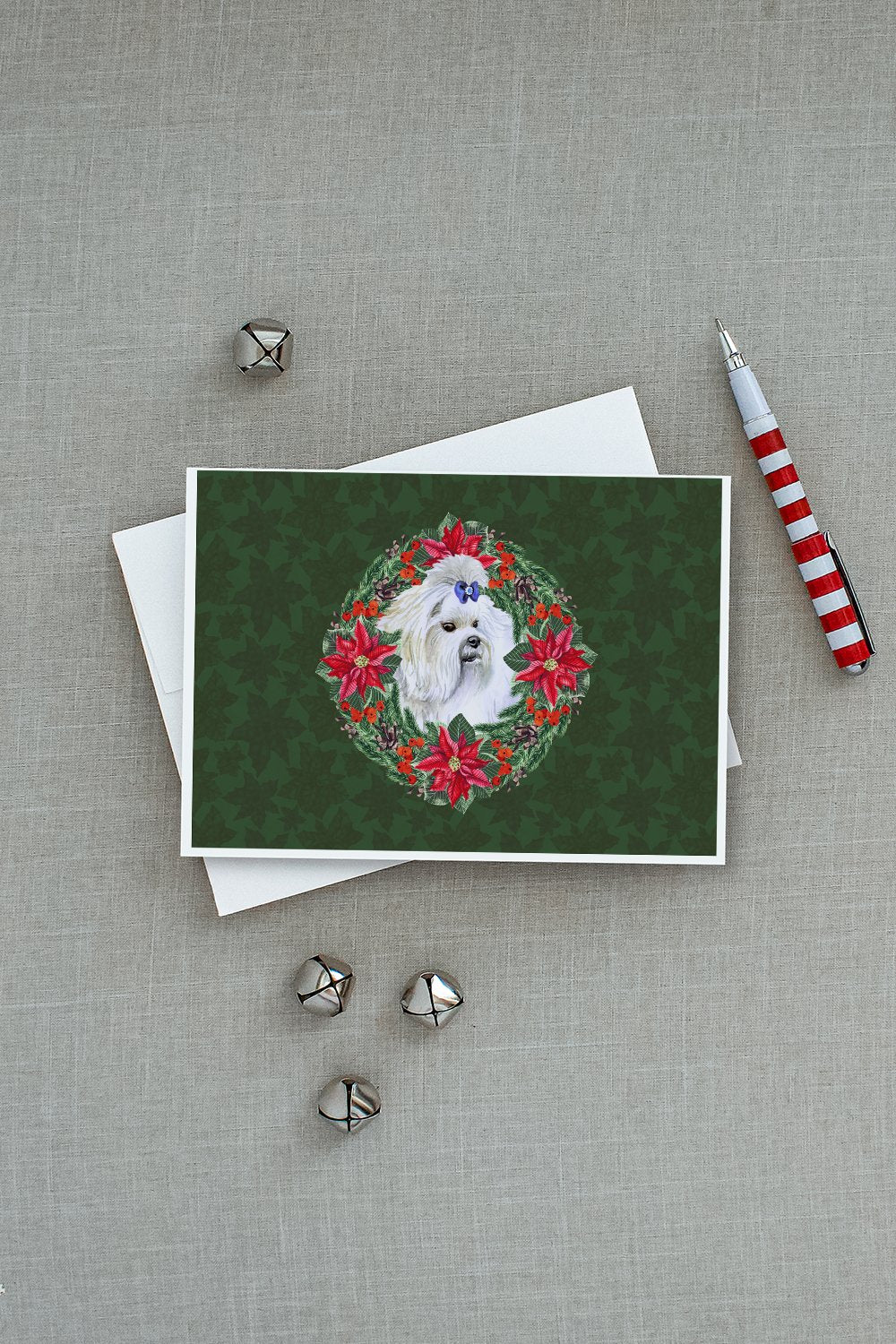 Maltese Poinsetta Wreath Greeting Cards and Envelopes Pack of 8 - the-store.com