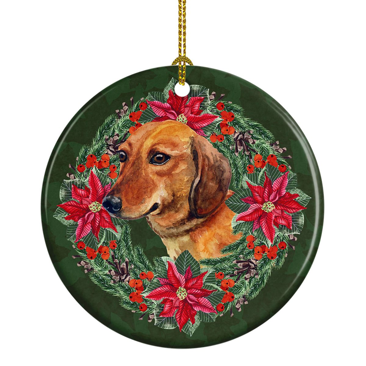 Buy this Dachshund Poinsetta Wreath Ceramic Ornament