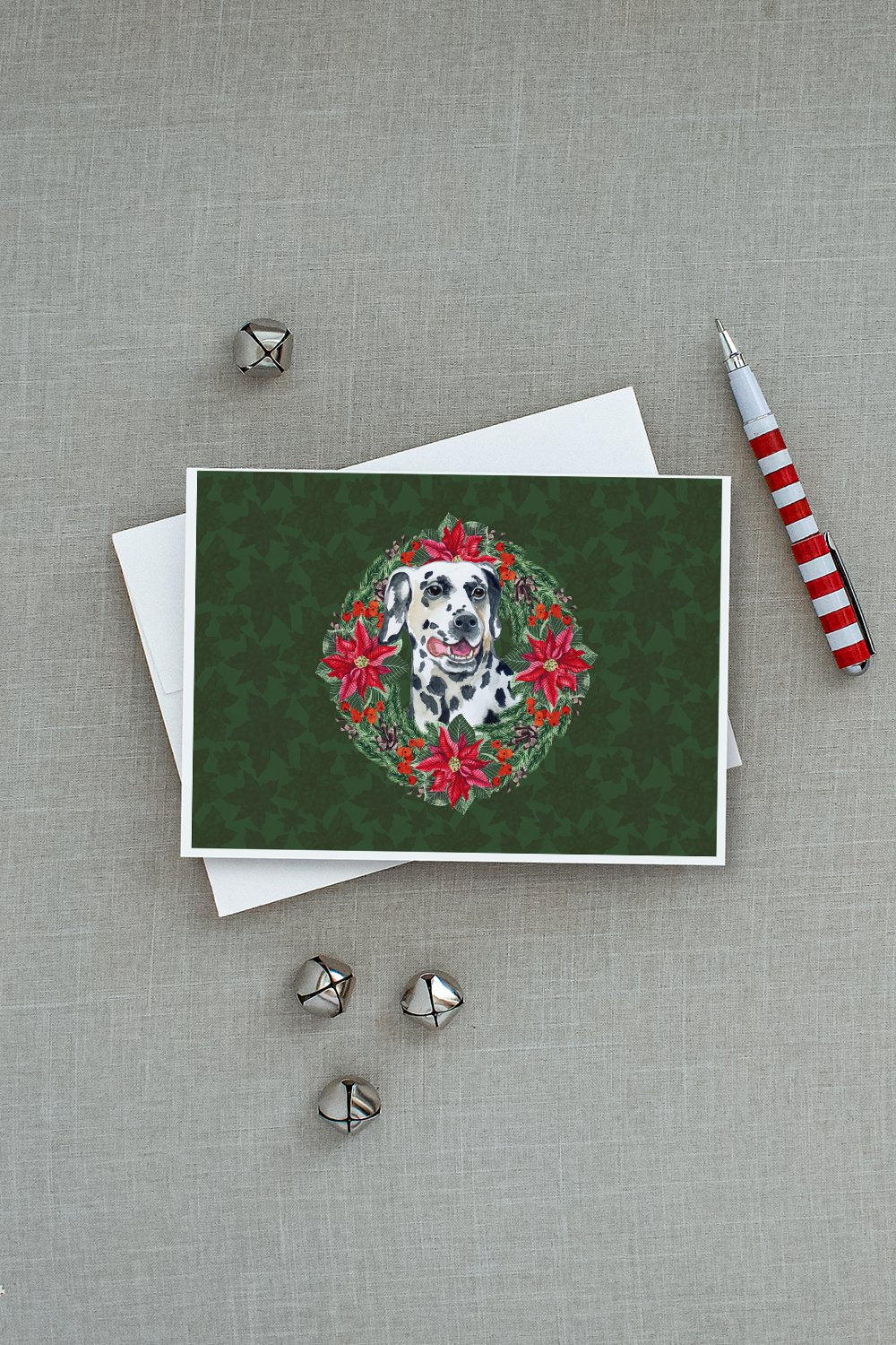 Dalmatian Poinsetta Wreath Greeting Cards and Envelopes Pack of 8 - the-store.com