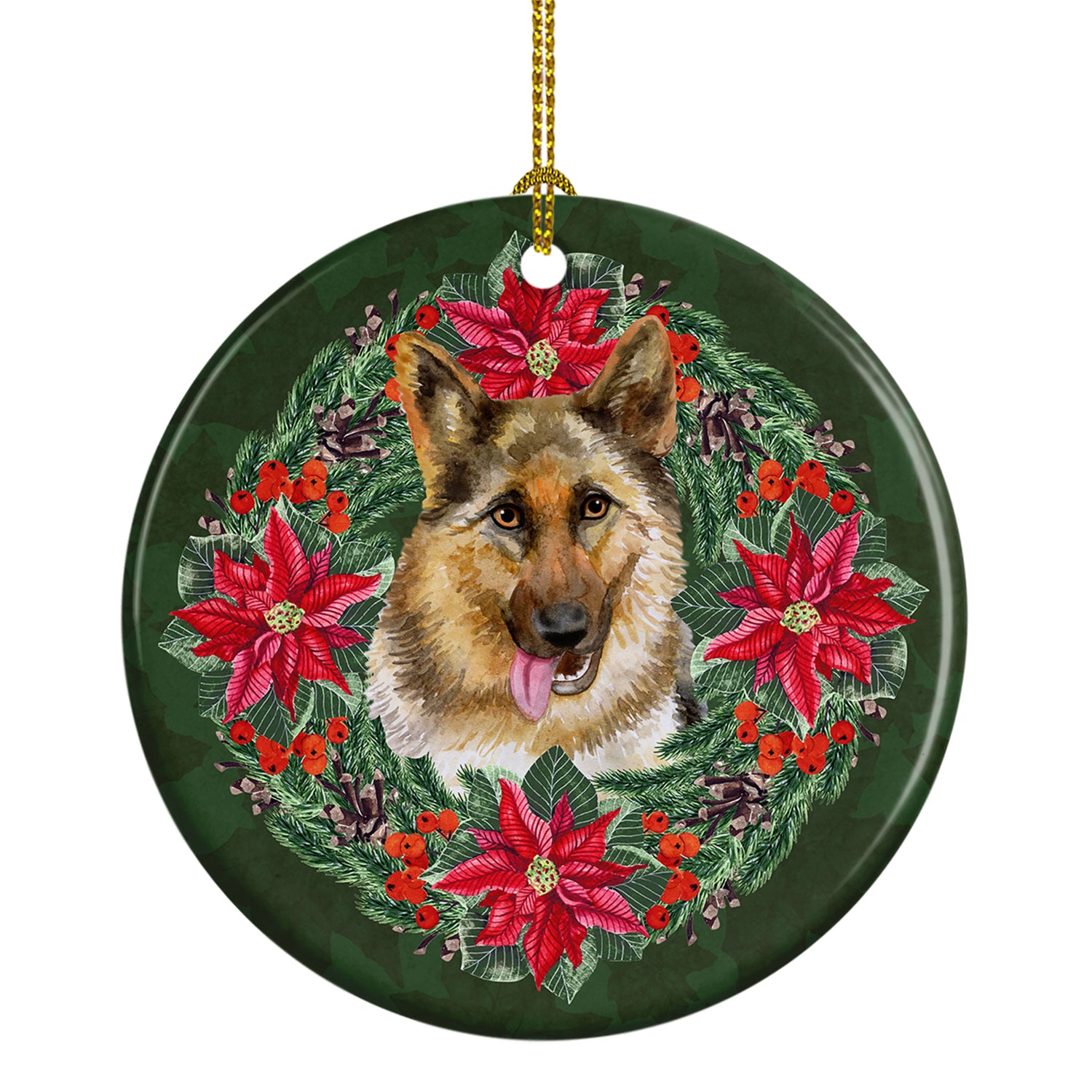 Buy this German Shepherd Poinsetta Wreath Ceramic Ornament
