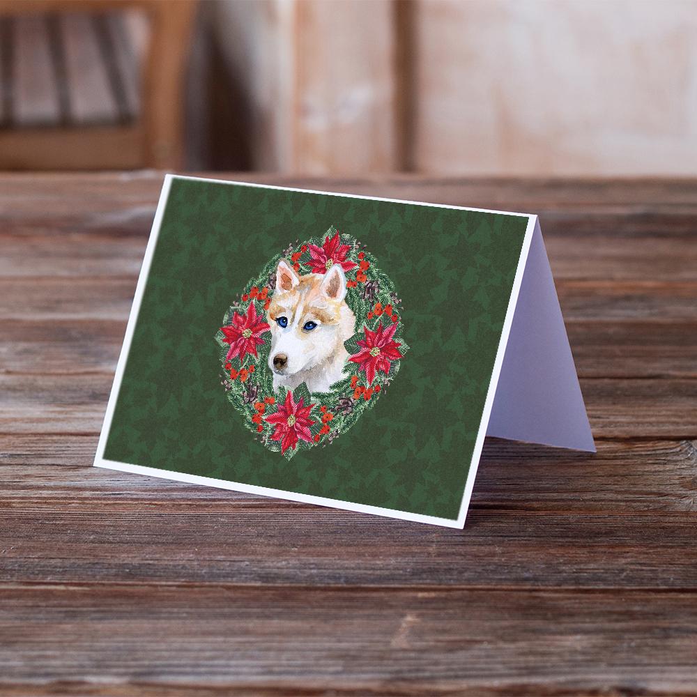 Buy this Siberian Husky Poinsetta Wreath Greeting Cards and Envelopes Pack of 8