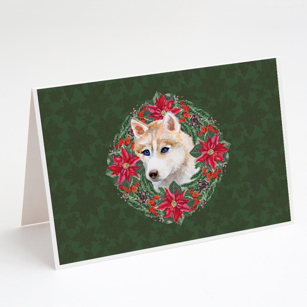 Buy this Siberian Husky Poinsetta Wreath Greeting Cards and Envelopes Pack of 8