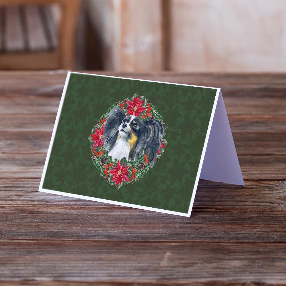 Papillon Poinsetta Wreath Greeting Cards and Envelopes Pack of 8 - the-store.com