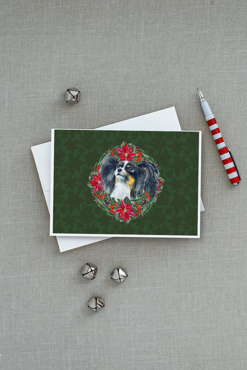 Papillon Poinsetta Wreath Greeting Cards and Envelopes Pack of 8 - the-store.com