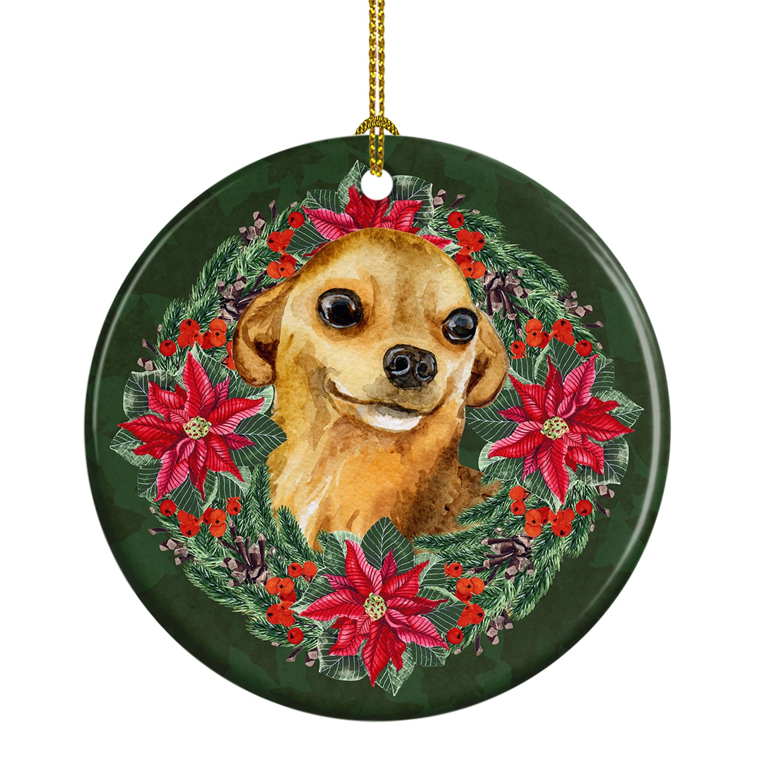Buy this Chihuahua Poinsetta Wreath Ceramic Ornament