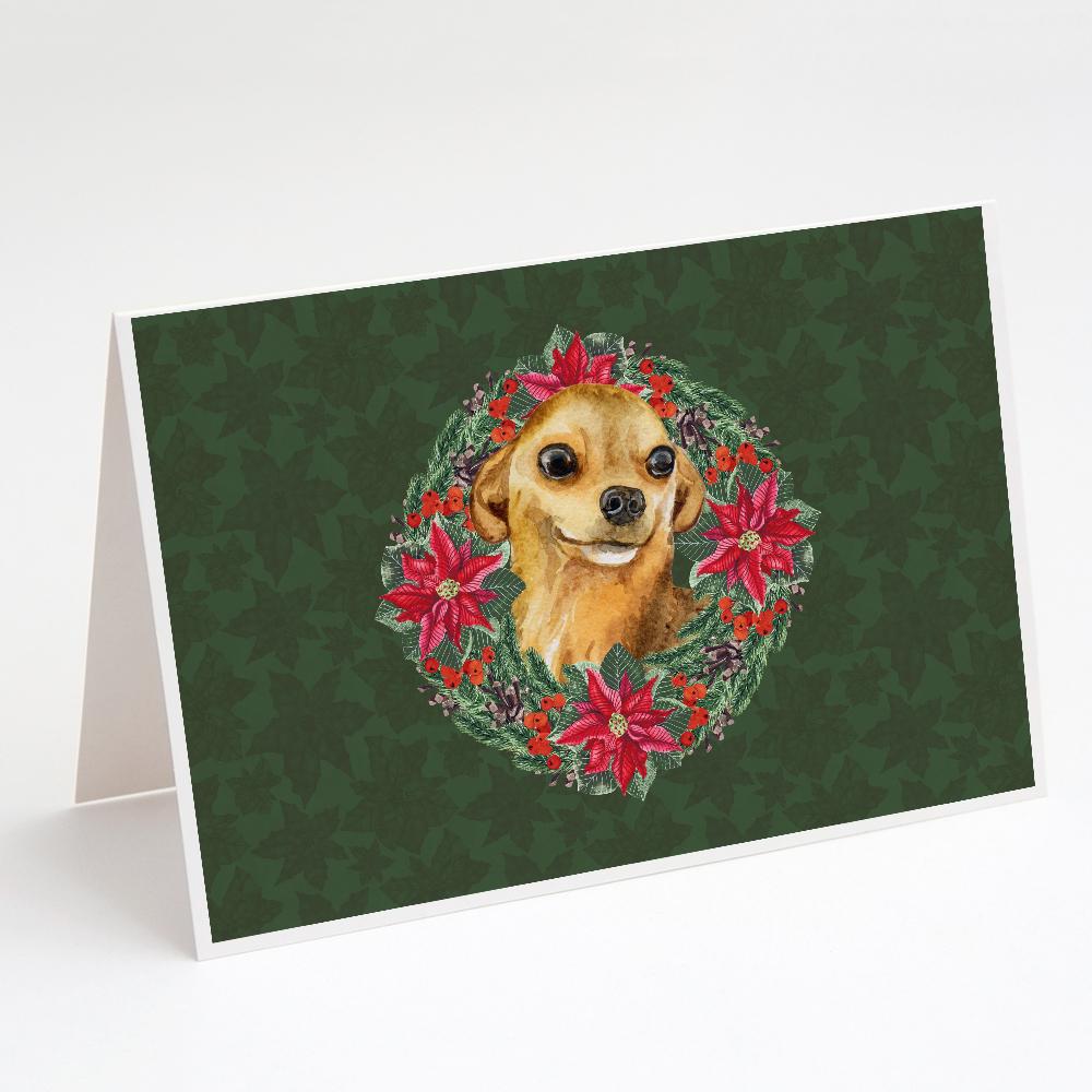 Buy this Chihuahua Poinsetta Wreath Greeting Cards and Envelopes Pack of 8
