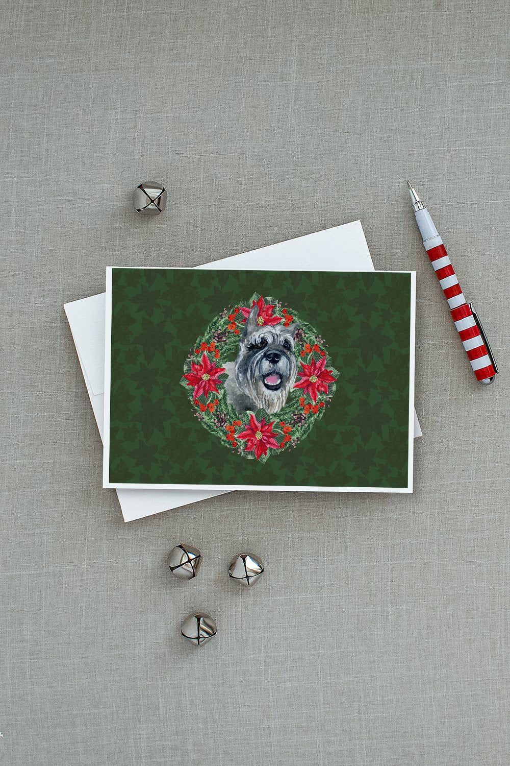 Schnauzer Poinsetta Wreath Greeting Cards and Envelopes Pack of 8 - the-store.com