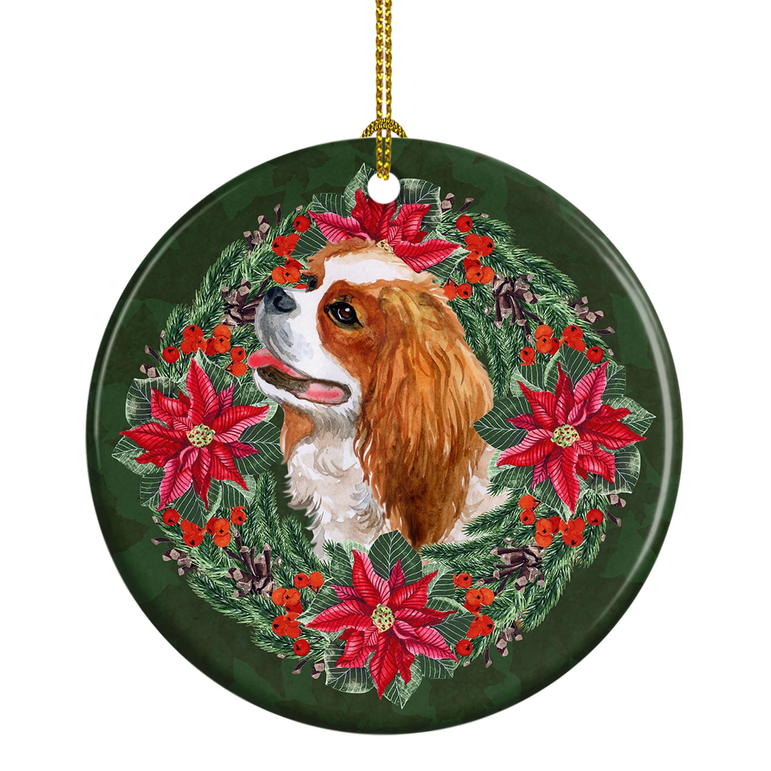 Buy this Cavalier Spaniel Poinsetta Wreath Ceramic Ornament