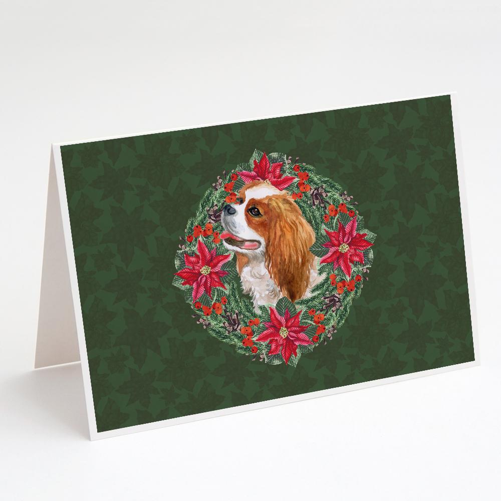 Buy this Cavalier Spaniel Poinsetta Wreath Greeting Cards and Envelopes Pack of 8