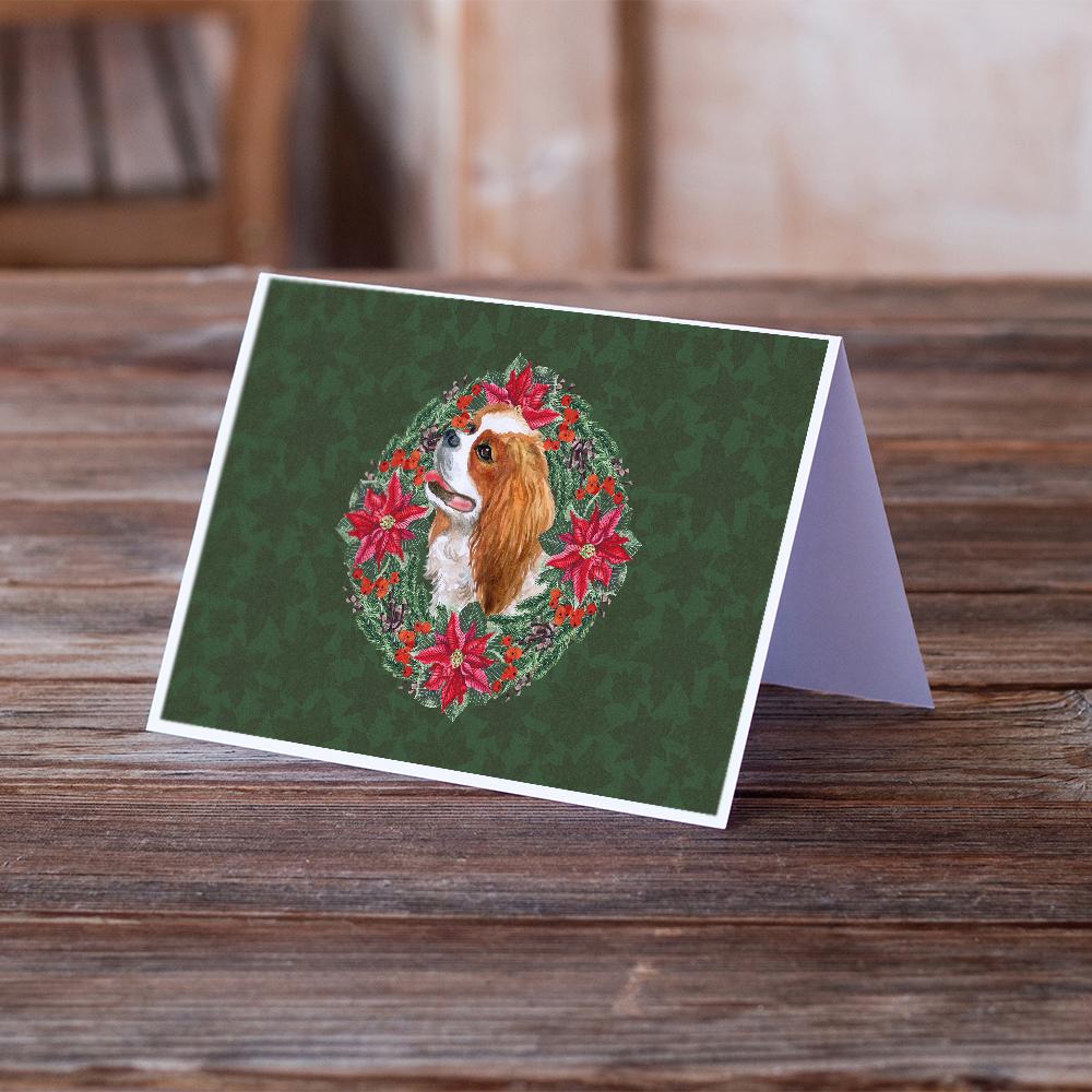 Cavalier Spaniel Poinsetta Wreath Greeting Cards and Envelopes Pack of 8 - the-store.com