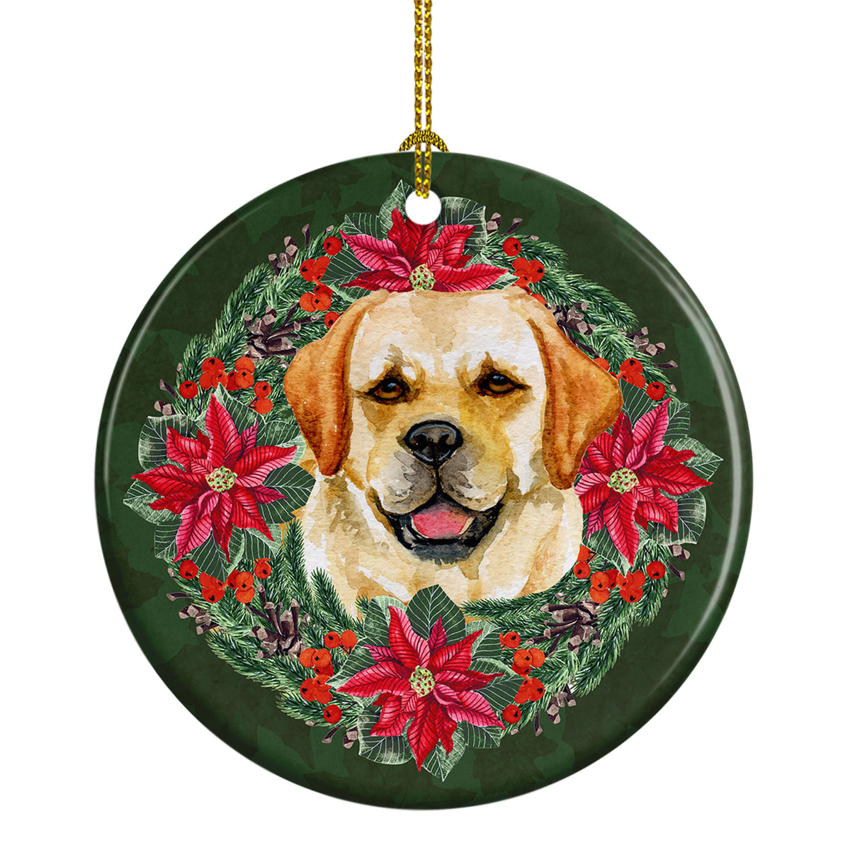 Buy this Golden Retriever Poinsetta Wreath Ceramic Ornament