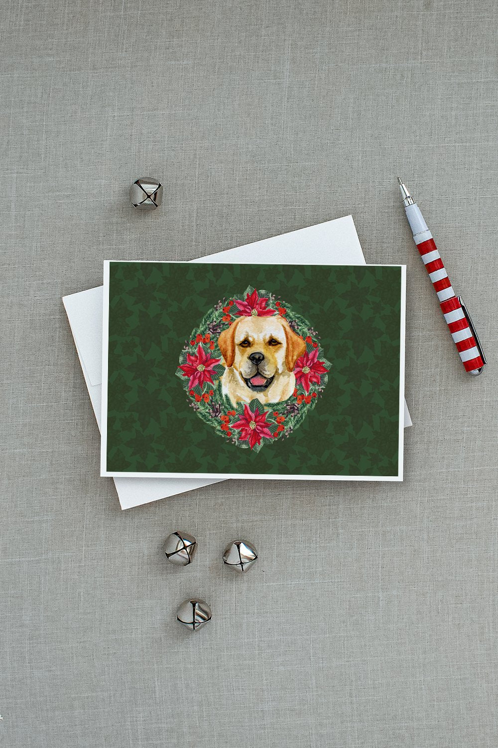 Golden Retriever Poinsetta Wreath Greeting Cards and Envelopes Pack of 8 - the-store.com