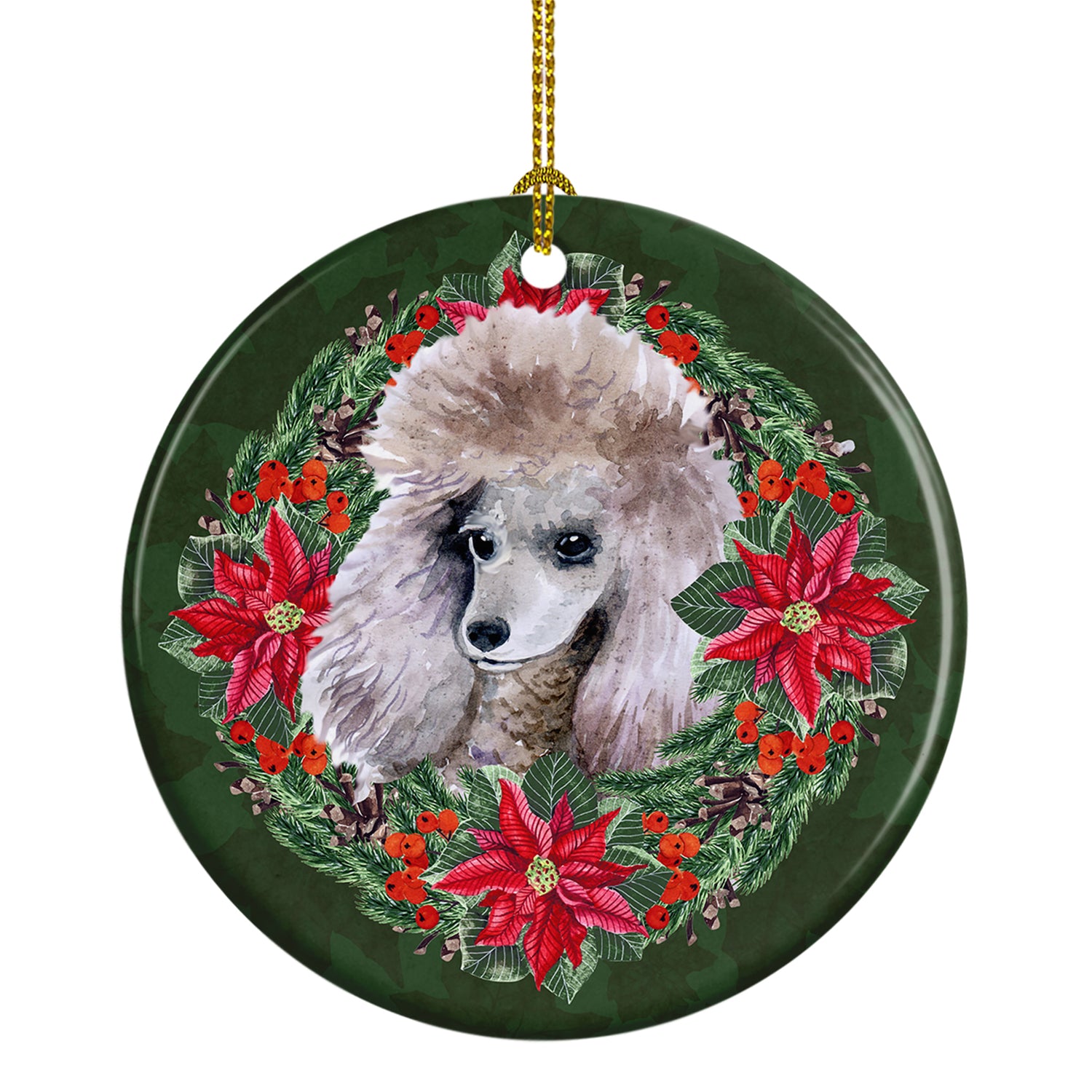 Buy this Poodle Poinsetta Wreath Ceramic Ornament