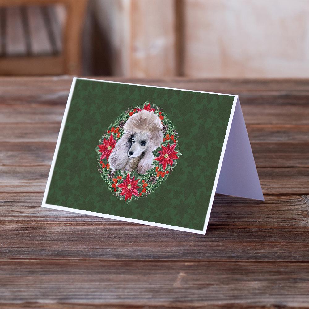 Poodle Poinsetta Wreath Greeting Cards and Envelopes Pack of 8 - the-store.com