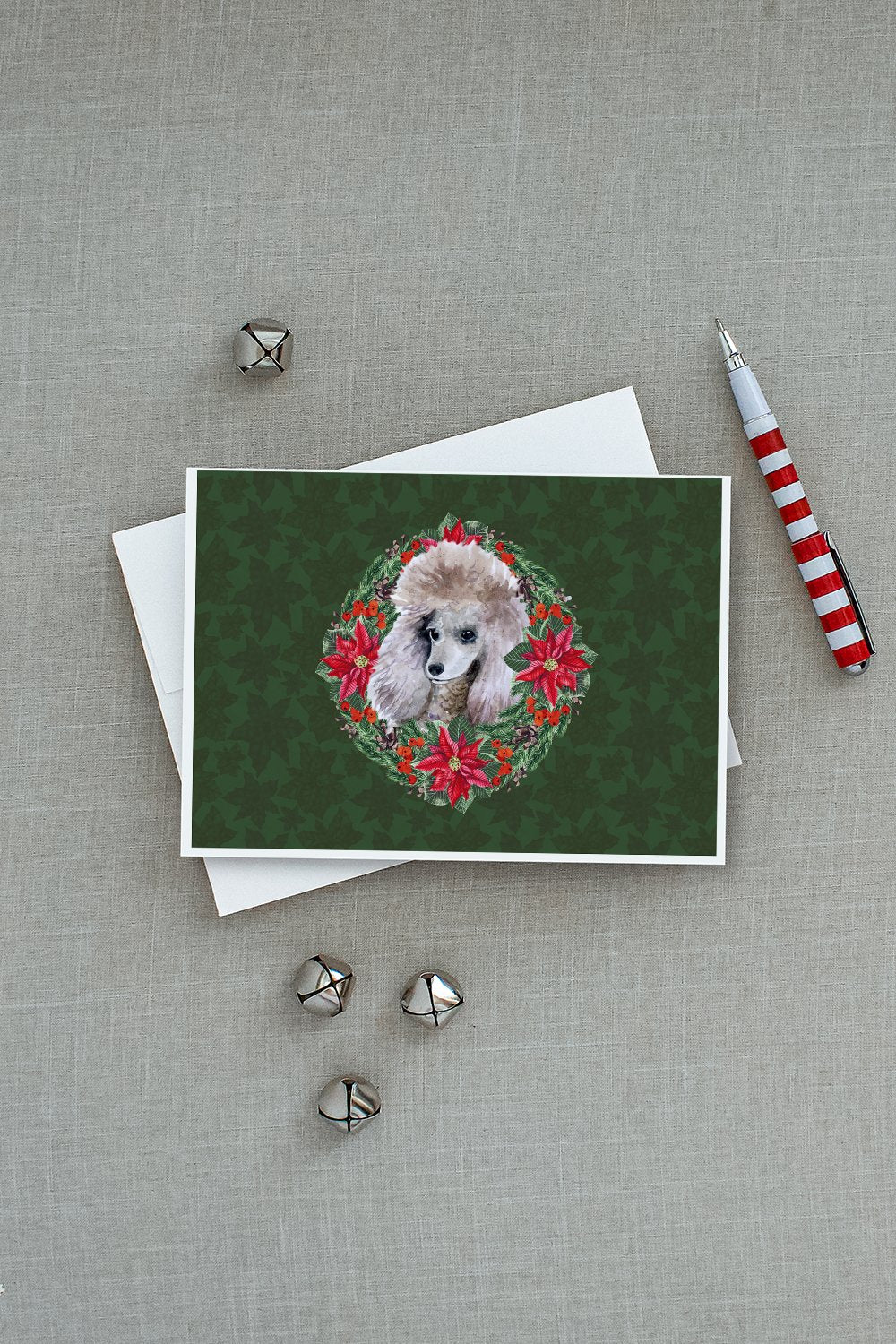 Poodle Poinsetta Wreath Greeting Cards and Envelopes Pack of 8 - the-store.com