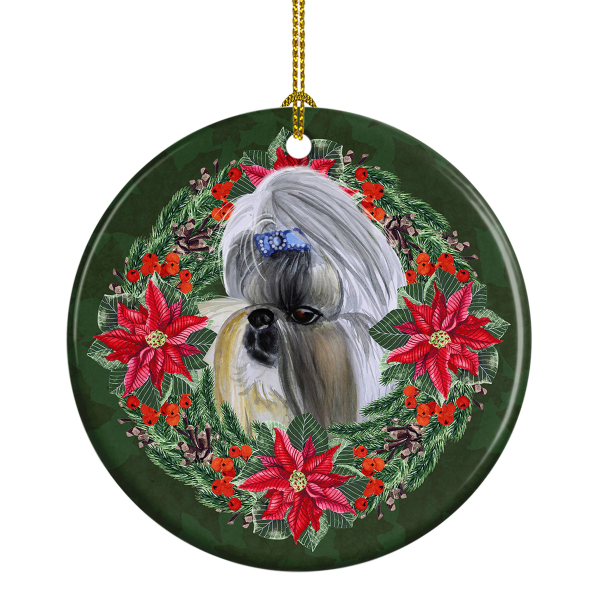 Buy this Shih Tzu Poinsetta Wreath Ceramic Ornament
