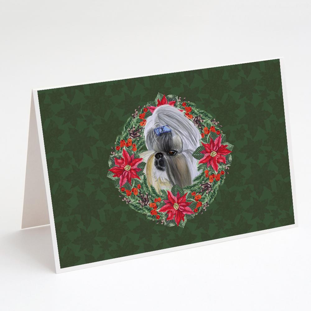 Buy this Shih Tzu Poinsetta Wreath Greeting Cards and Envelopes Pack of 8
