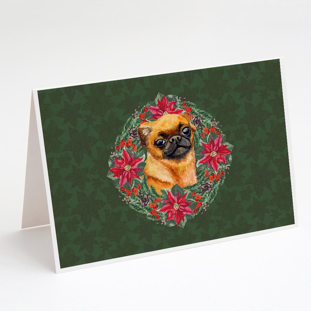 Buy this Small Brabant Griffon Poinsetta Wreath Greeting Cards and Envelopes Pack of 8