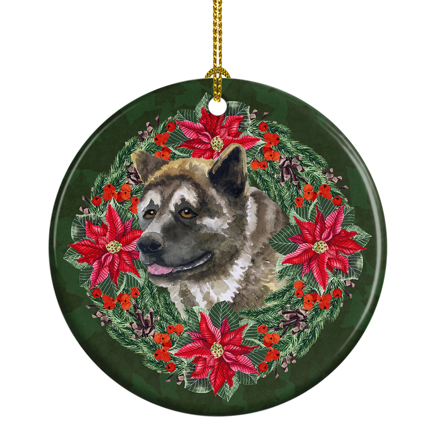 Buy this American Akita Poinsetta Wreath Ceramic Ornament