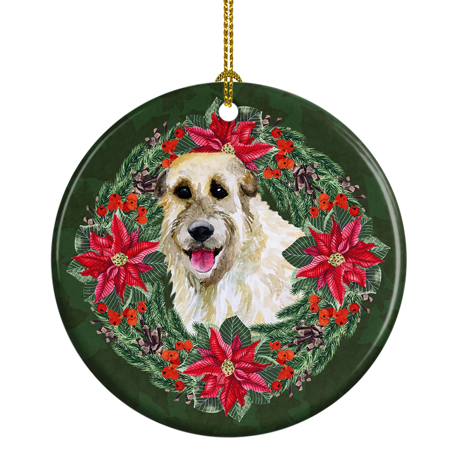 Buy this Irish Wolfhound Poinsetta Wreath Ceramic Ornament