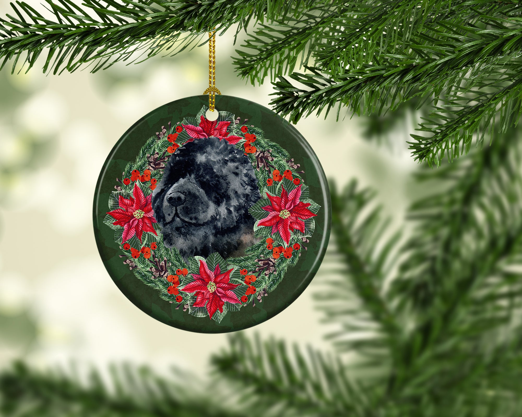 Buy this Newfoundland Poinsetta Wreath Ceramic Ornament
