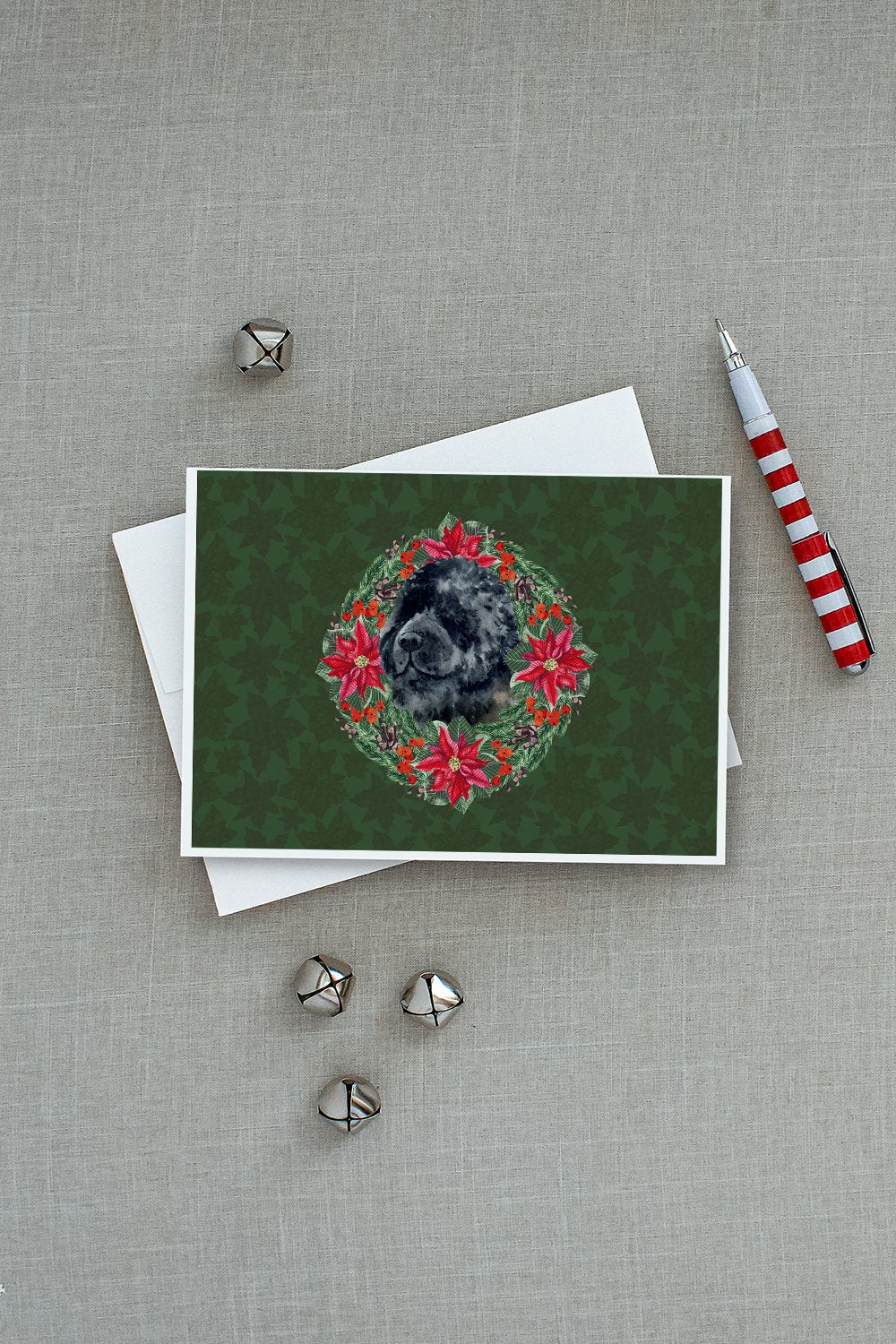 Newfoundland Poinsetta Wreath Greeting Cards and Envelopes Pack of 8 - the-store.com