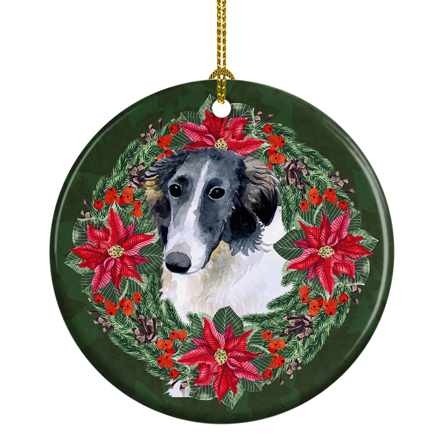 Buy this Borzoi Poinsetta Wreath Ceramic Ornament