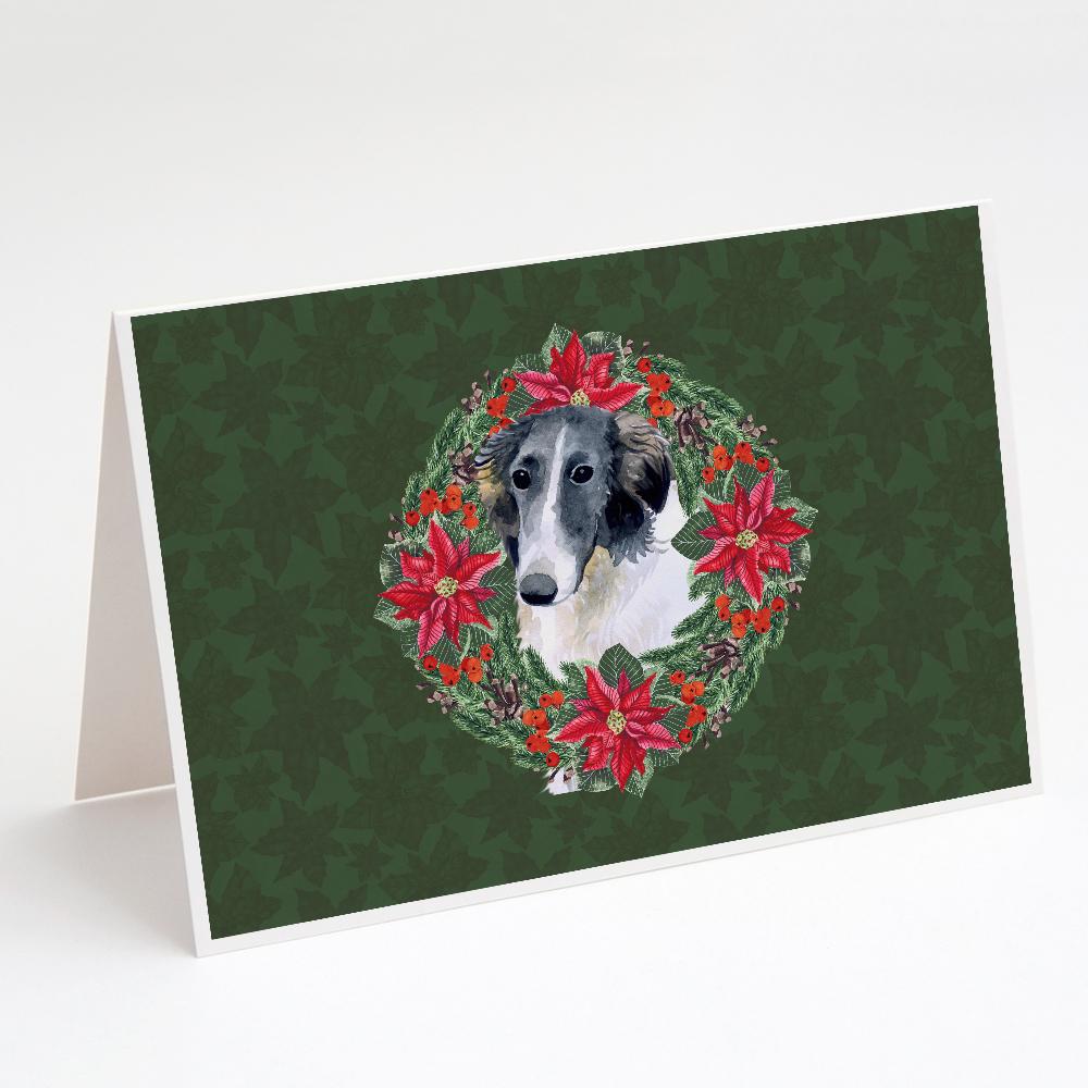Buy this Borzoi Poinsetta Wreath Greeting Cards and Envelopes Pack of 8