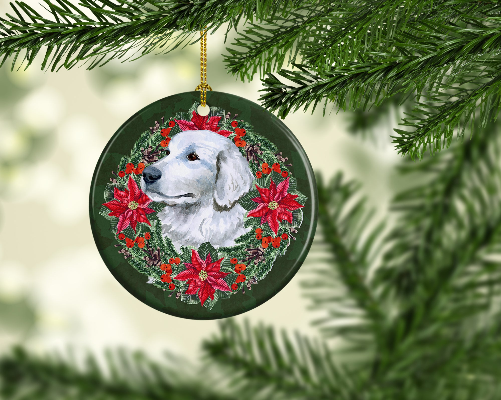 Buy this Maremma Sheepdog Poinsetta Wreath Ceramic Ornament