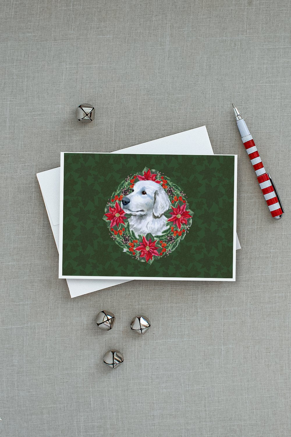 Maremma Sheepdog Poinsetta Wreath Greeting Cards and Envelopes Pack of 8 - the-store.com