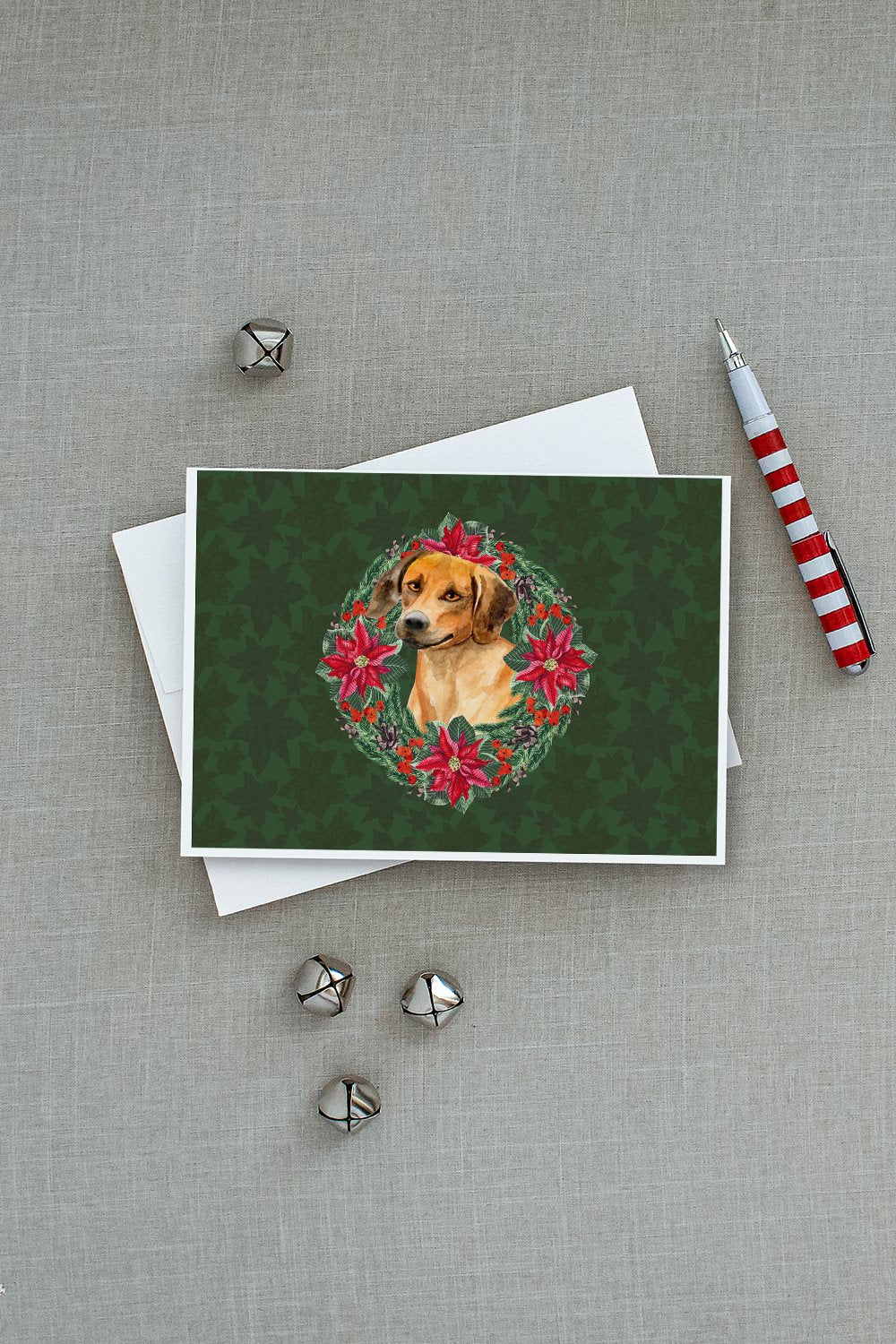 Rhodesian Ridgeback Poinsetta Wreath Greeting Cards and Envelopes Pack of 8 - the-store.com