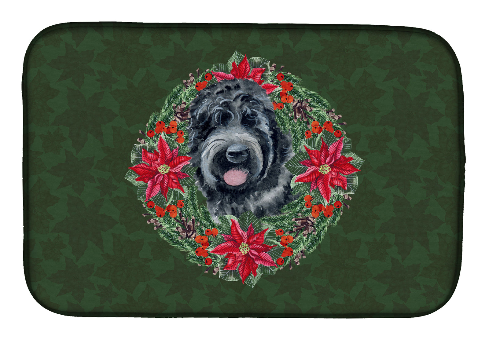 Black Russian Terrier Poinsetta Wreath Dish Drying Mat CK1543DDM  the-store.com.
