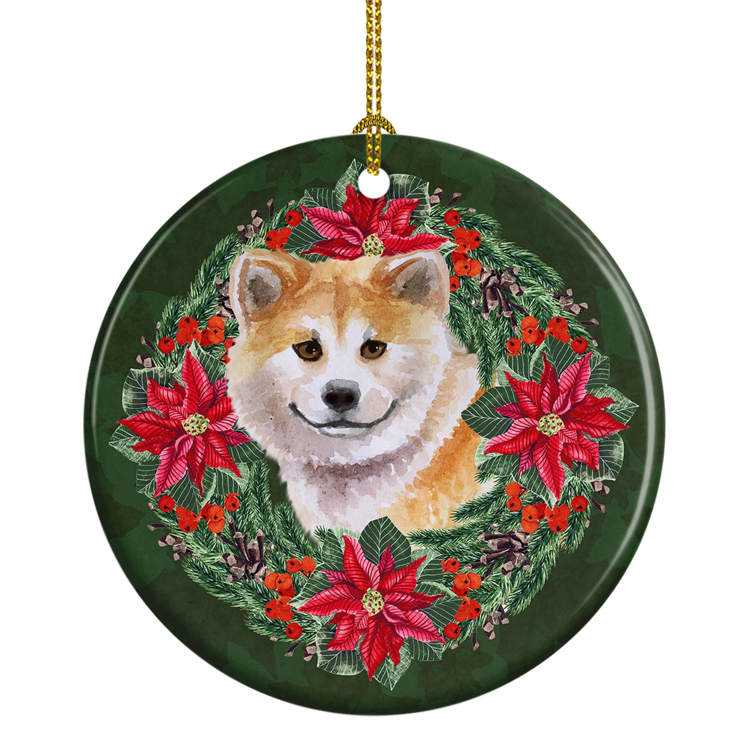 Buy this Shiba Inu Poinsetta Wreath Ceramic Ornament
