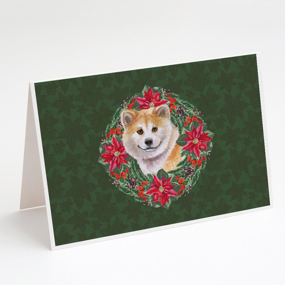 Buy this Shiba Inu Poinsetta Wreath Greeting Cards and Envelopes Pack of 8