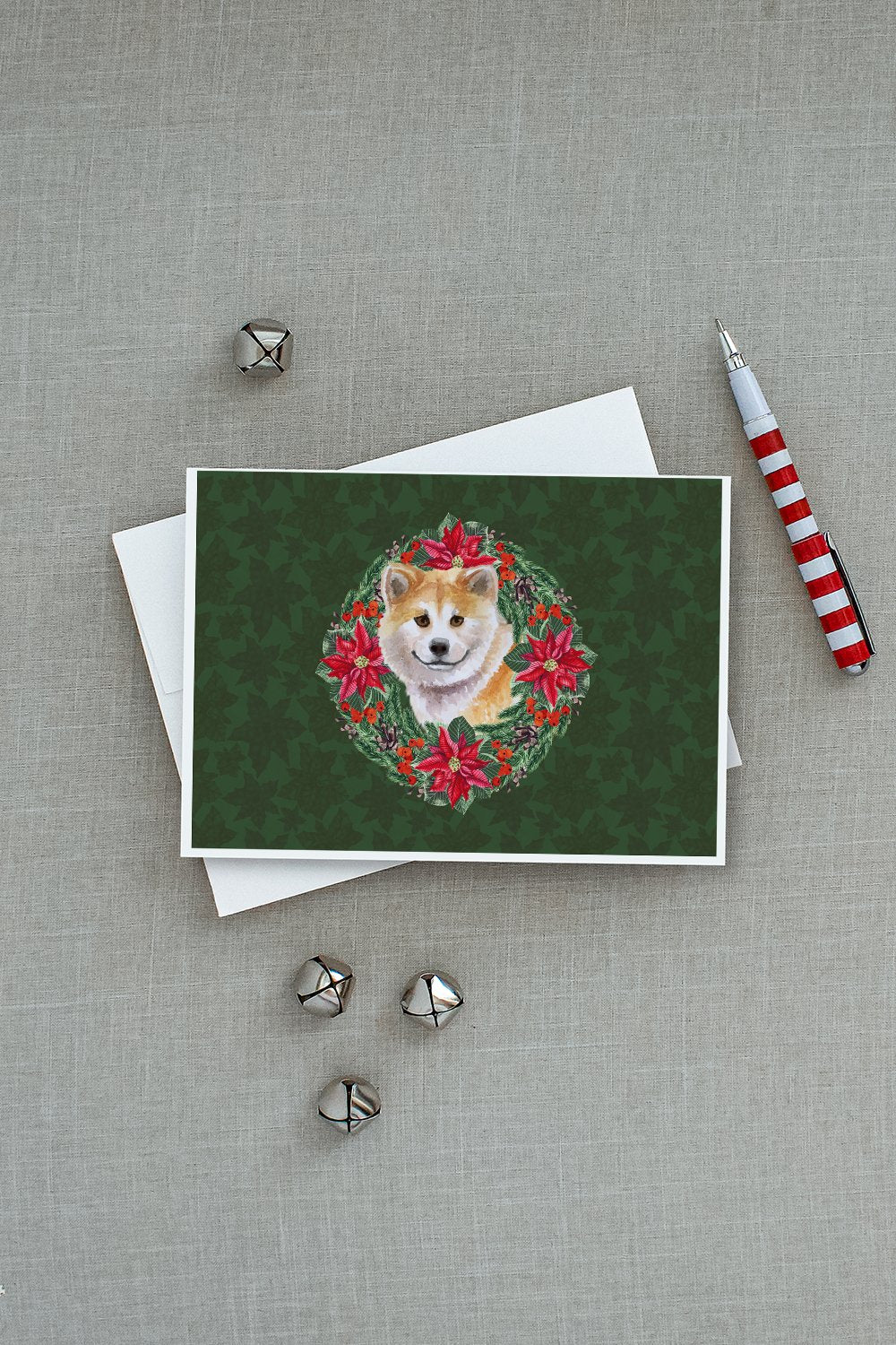 Shiba Inu Poinsetta Wreath Greeting Cards and Envelopes Pack of 8 - the-store.com
