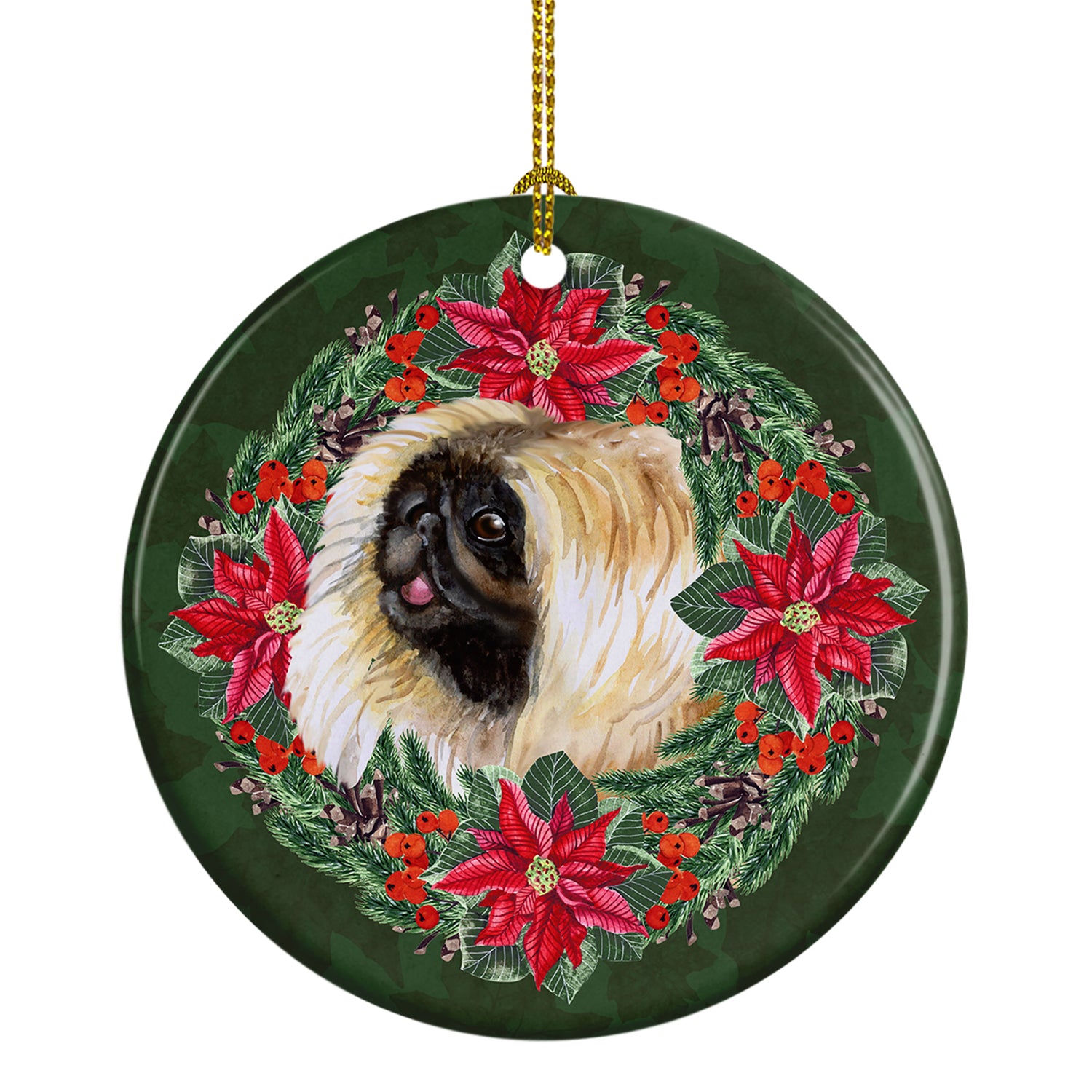 Buy this Pekingese Poinsetta Wreath Ceramic Ornament