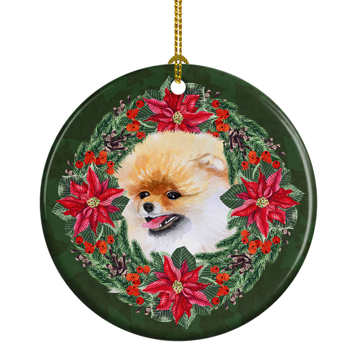 Buy this Pomeranian Poinsetta Wreath Ceramic Ornament