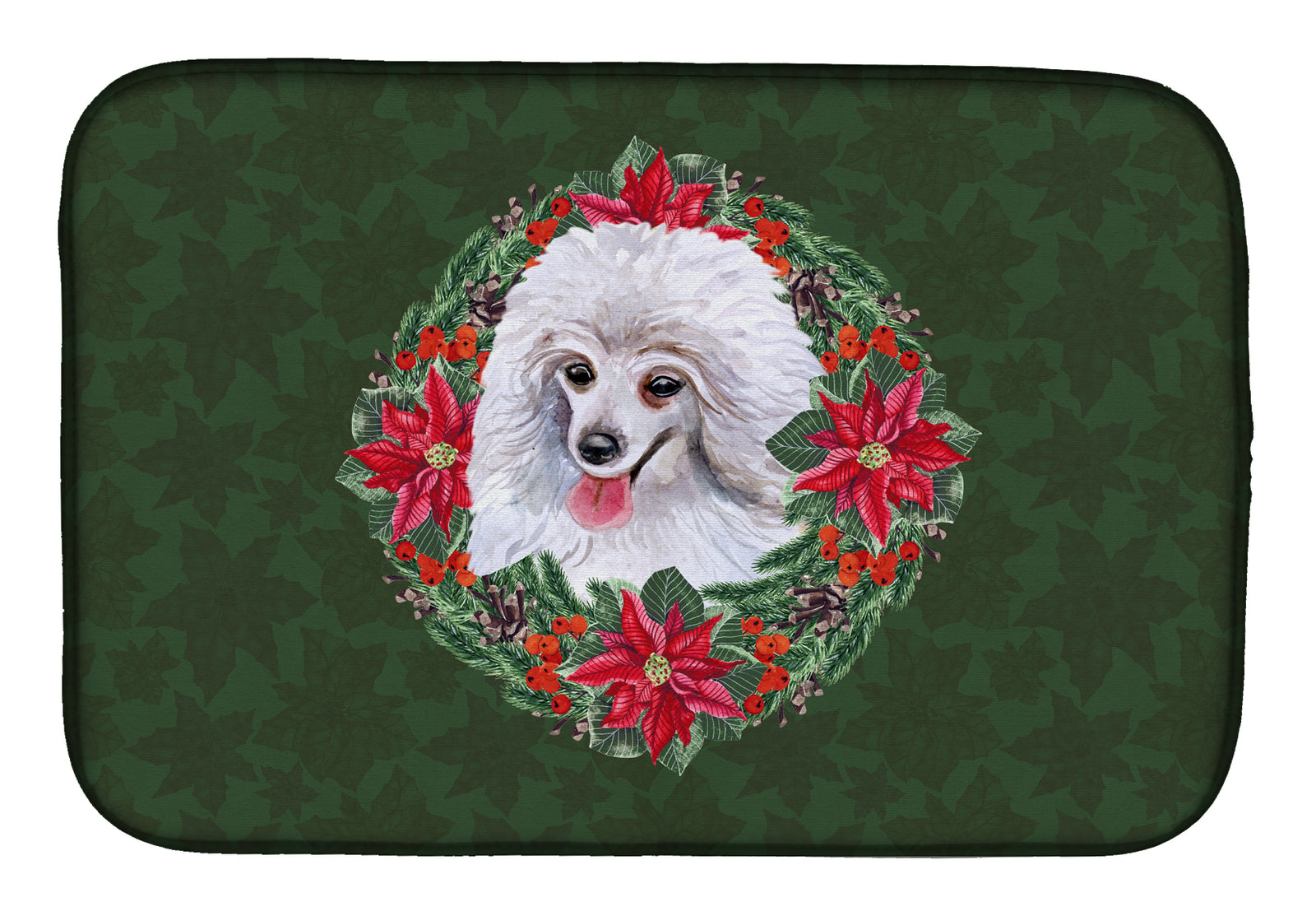 Medium White Poodle Poinsetta Wreath Dish Drying Mat CK1549DDM  the-store.com.