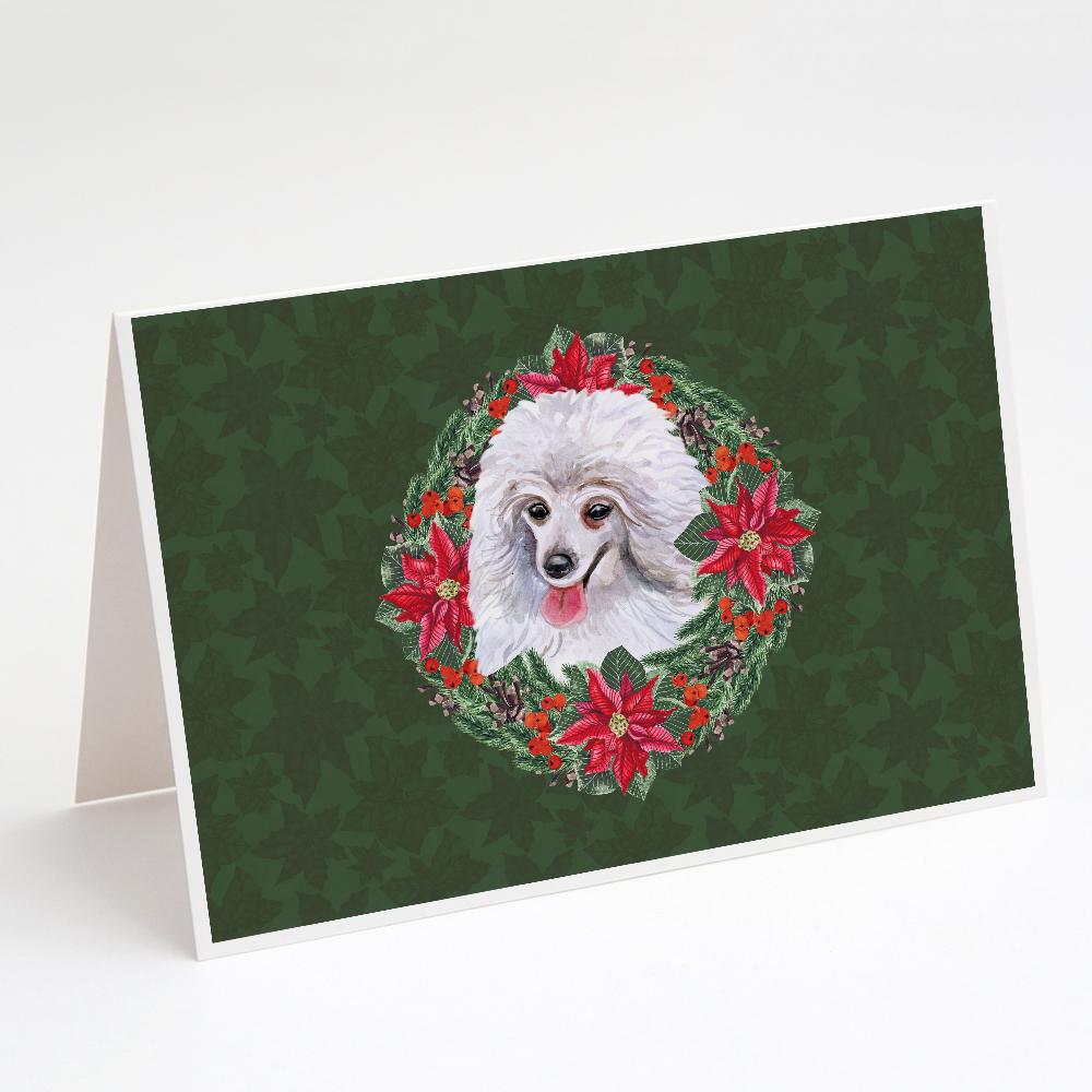 Buy this Medium White Poodle Poinsetta Wreath Greeting Cards and Envelopes Pack of 8