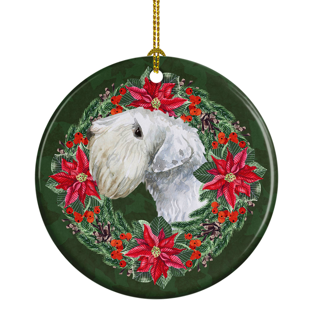 Buy this Sealyham Terrier Poinsetta Wreath Ceramic Ornament
