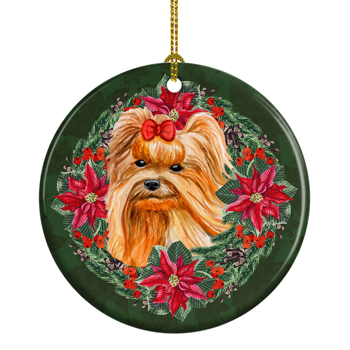 Buy this Yorkshire Terrier Poinsetta Wreath Ceramic Ornament