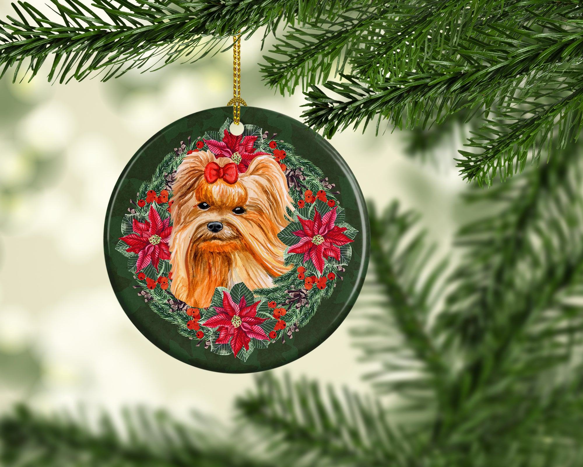Buy this Yorkshire Terrier Poinsetta Wreath Ceramic Ornament