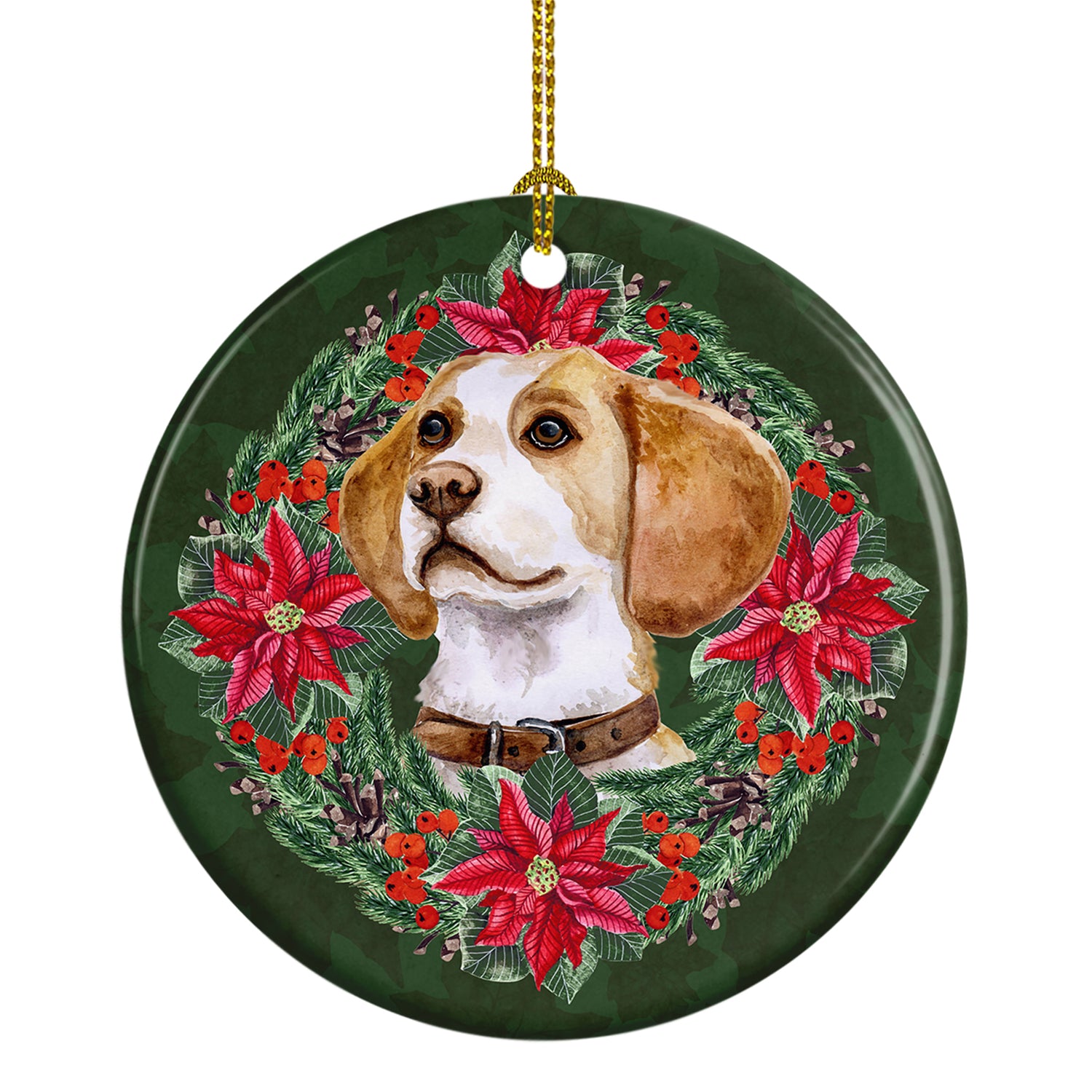 Buy this Beagle Poinsetta Wreath Ceramic Ornament