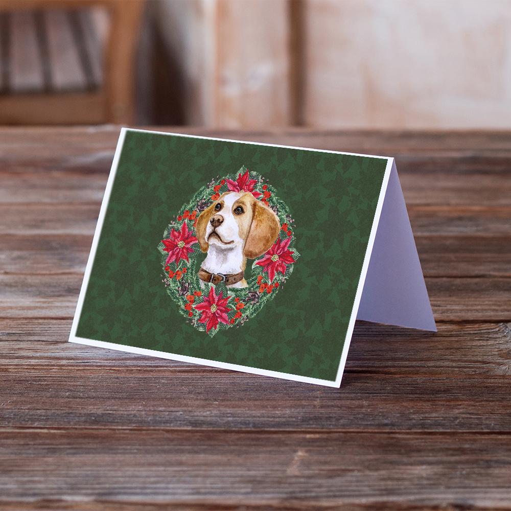 Beagle Poinsetta Wreath Greeting Cards and Envelopes Pack of 8 - the-store.com