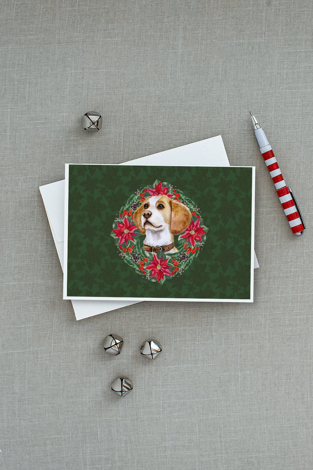 Beagle Poinsetta Wreath Greeting Cards and Envelopes Pack of 8 - the-store.com