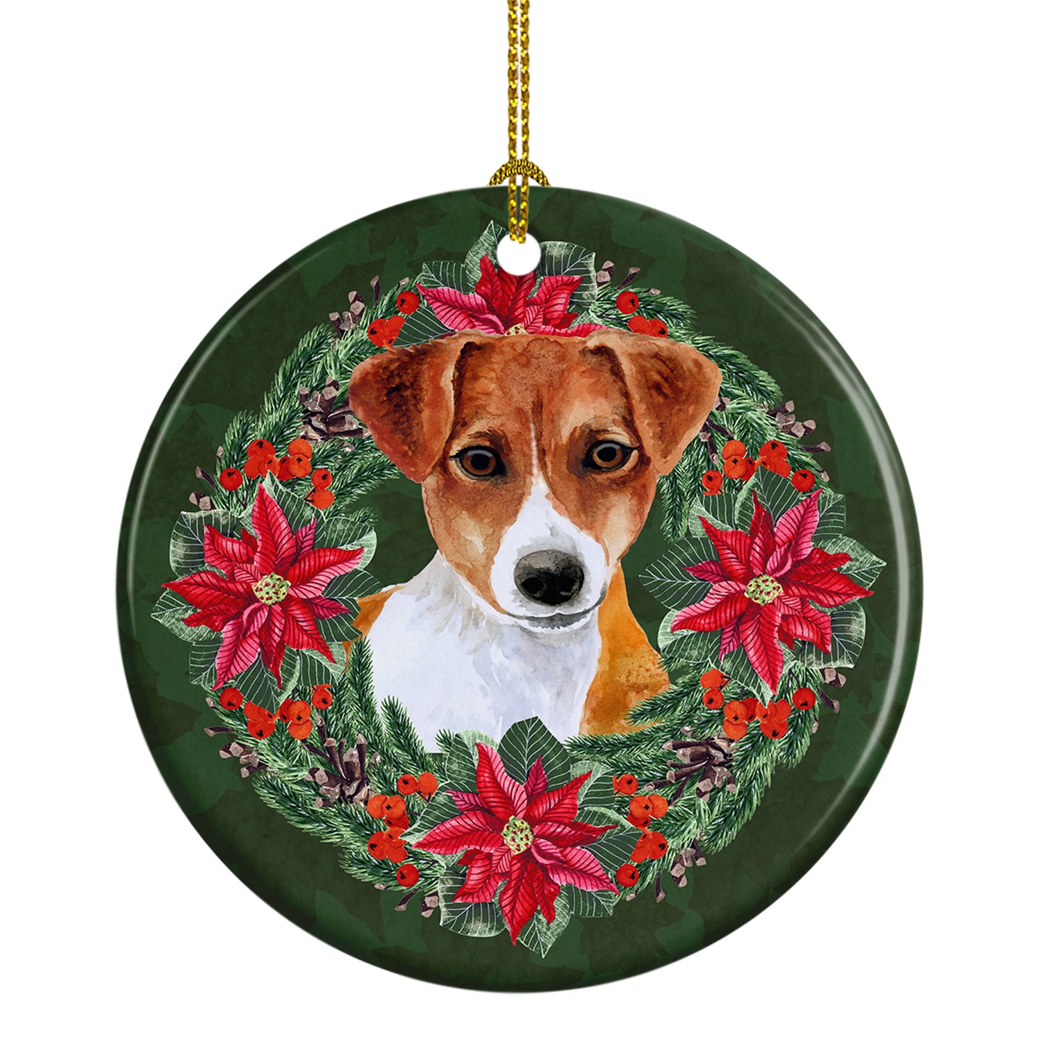 Buy this Jack Russell Terrier Poinsetta Wreath Ceramic Ornament